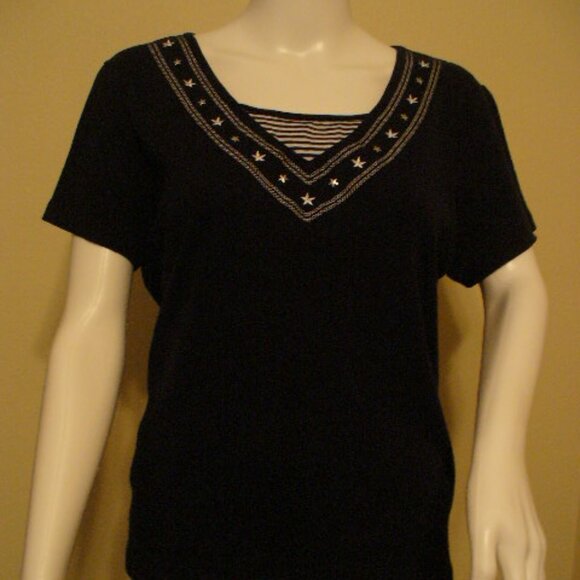 Navy and White Nautical Knit Top - Picture 1 of 3